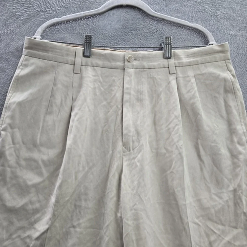 Tommy Bahama Men Pants 35X32 Beige Rayon Silk Pleated‎ 30